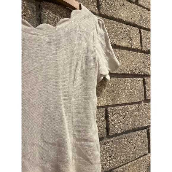 Maeve By Anthropologie White Textured Button-Up Scalloped Top With Ruffle Detail - Picture 6 of 7